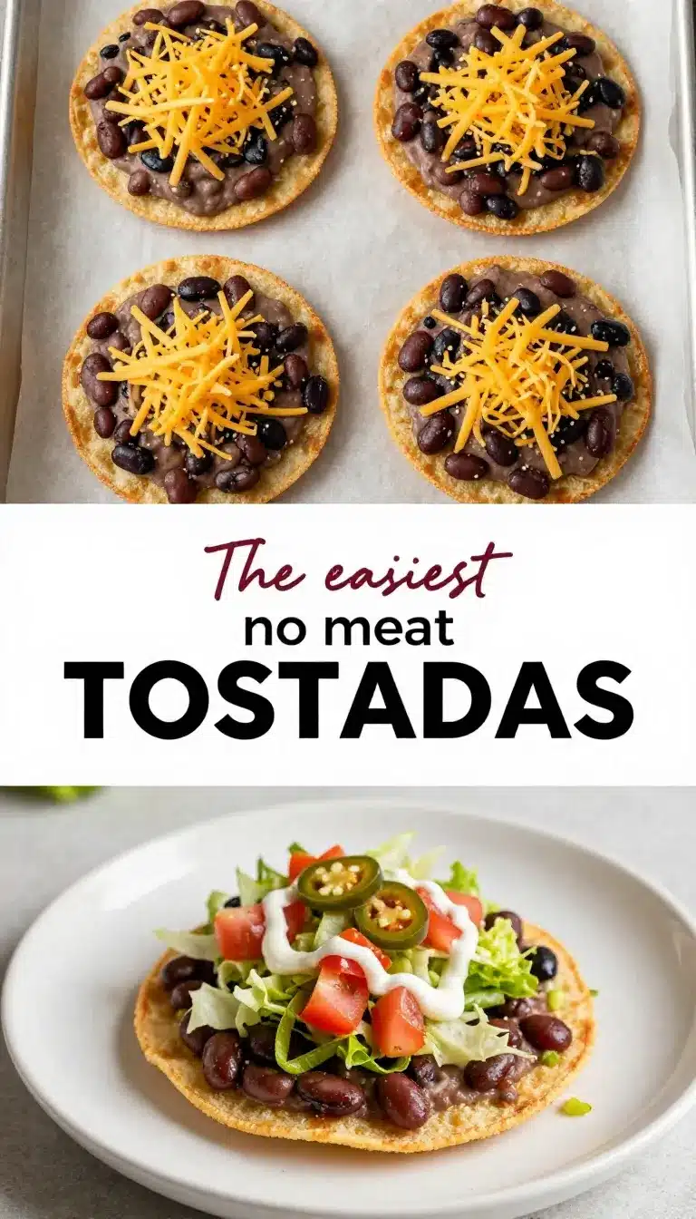 Easy Baked Tostadas 9 A plate of freshly baked tostadas topped with colorful ingredients like beans, lettuce, tomatoes, and cheese.