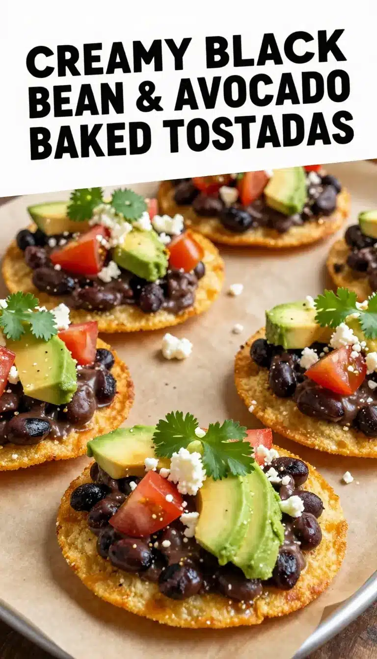 Creamy Black Bean Avocado Tostadas 9 A plate of creamy black bean avocado tostadas garnished with fresh cilantro and lime wedges.