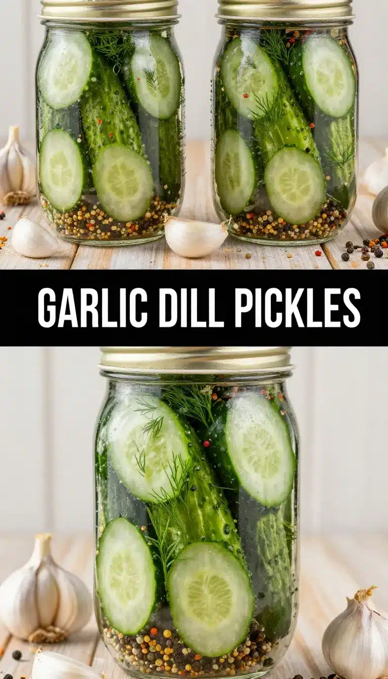 Garlic Dill Pickles Recipe for Tangy Snack Lovers 9 A jar of homemade garlic dill pickles surrounded by fresh dill and garlic cloves.