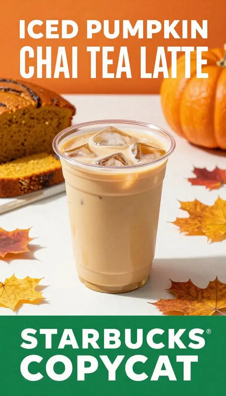 Iced Pumpkin Cream Chai Latte 9 A glass of iced pumpkin cream chai latte topped with frothy pumpkin cream and a sprinkle of cinnamon.