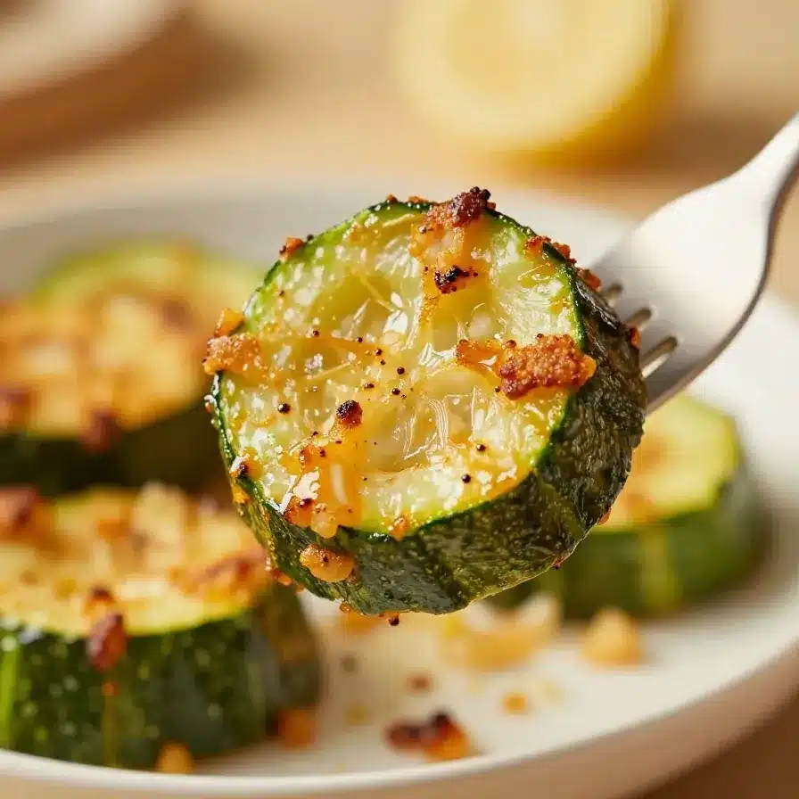 Garlic Parmesan Roasted Zucchini – Crispy Healthy Side in 25 Mins 5 A plate of garlic parmesan roasted zucchini slices, golden and crispy.