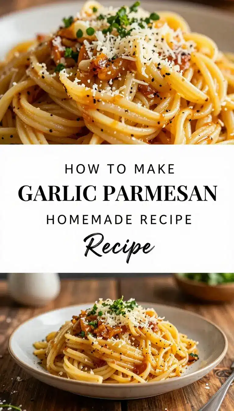 A plate of garlic parmesan pasta garnished with fresh parsley