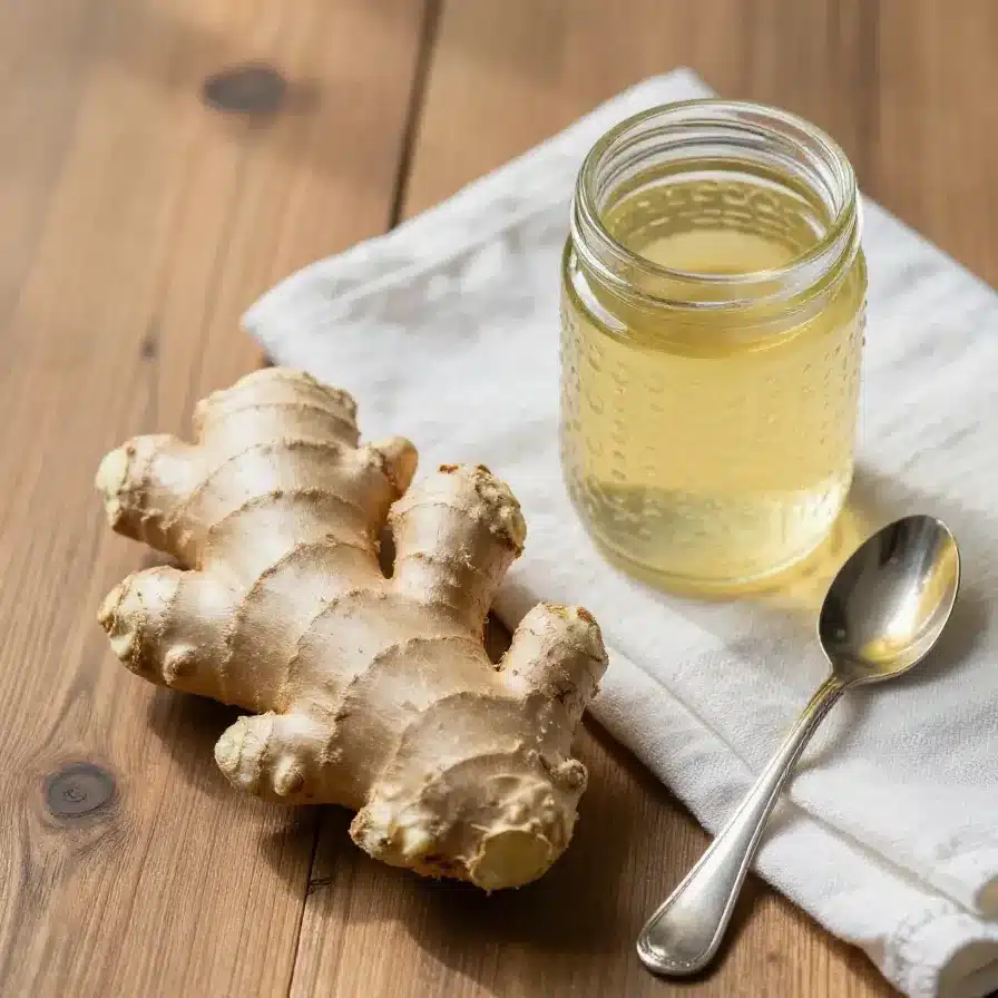 Gut Healing Ginger Honey Jello 5 A bowl of gut healing ginger honey jello topped with fresh ginger slices