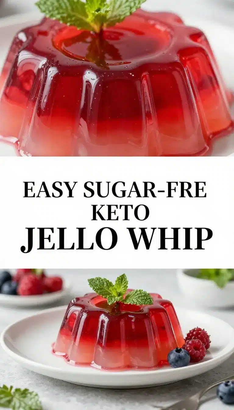 Sugar-Free Keto Jello Whips Recipe 9 A glass bowl filled with sugar-free keto jello whip topped with fresh berries.