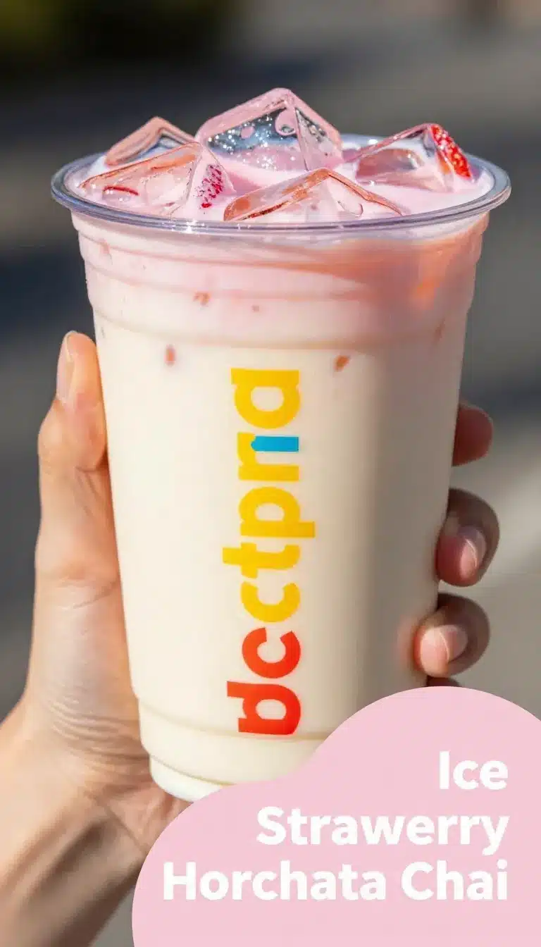 Dutch Bros Drinks: Iced Strawberry Horchata Chai Recipe 9 A refreshing iced strawberry horchata chai drink topped with whipped cream and strawberries