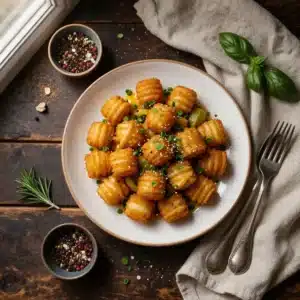 A plate of crispy loaded tater tot appetizers topped with melted cheese, bacon bits, and green onions.