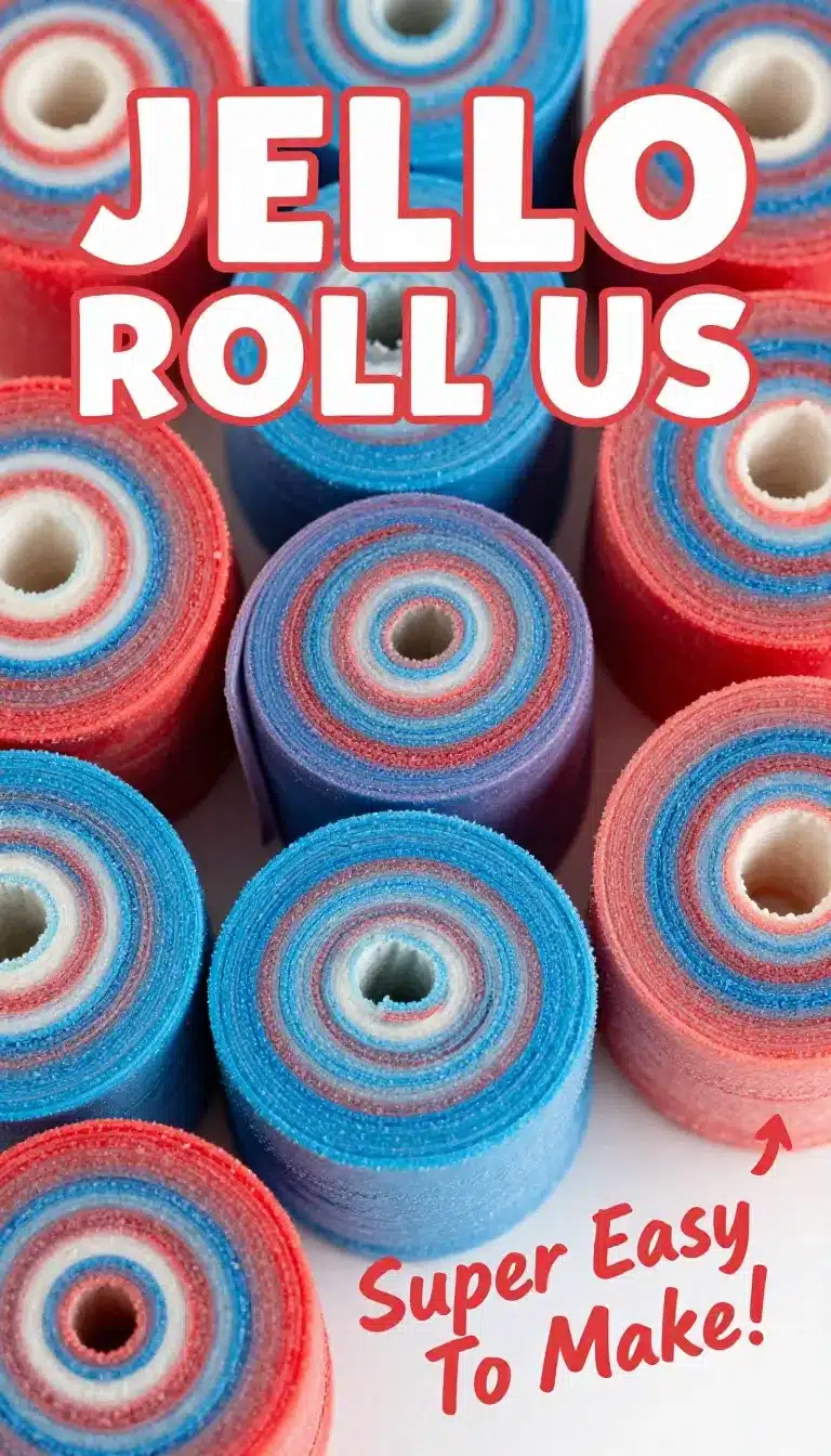 Strawberry Jello Roll Ups Recipe 9 Delicious strawberry jello roll ups displayed on a wooden table