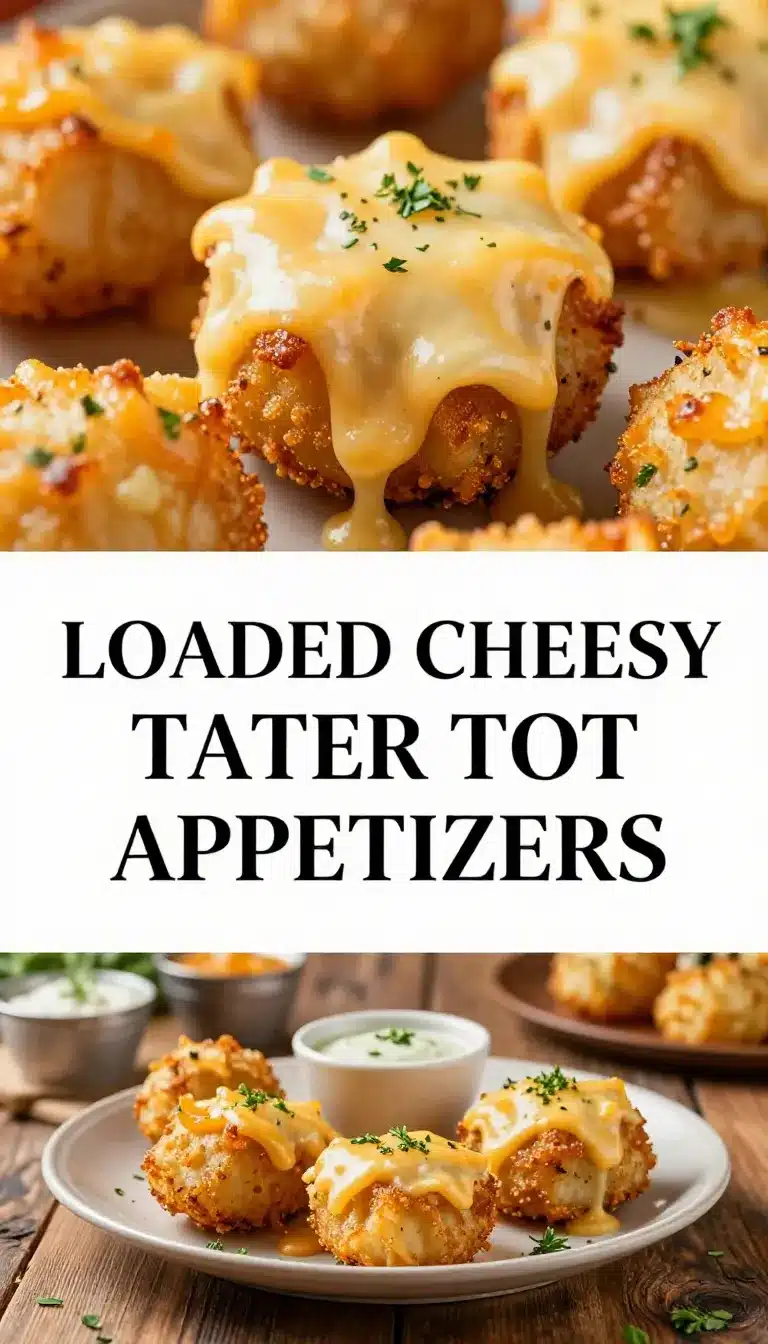 A plate of crispy loaded tater tot appetizers topped with melted cheese, bacon bits, and green onions.