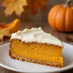 A beautifully decorated Magic Pumpkin Cake topped with whipped cream and pumpkin seeds