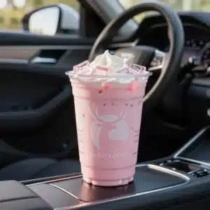 A bowl of salty snacks accompanied by a refreshing strawberry drink