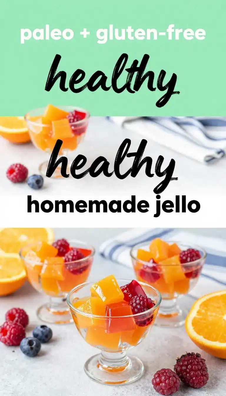 Healthy Homemade Jello 7 A bowl of vibrant, colorful homemade jello made with fresh fruit slices.