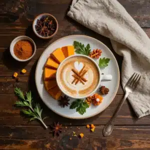 A close-up of a pumpkin spice latte topped with whipped cream and cinnamon.