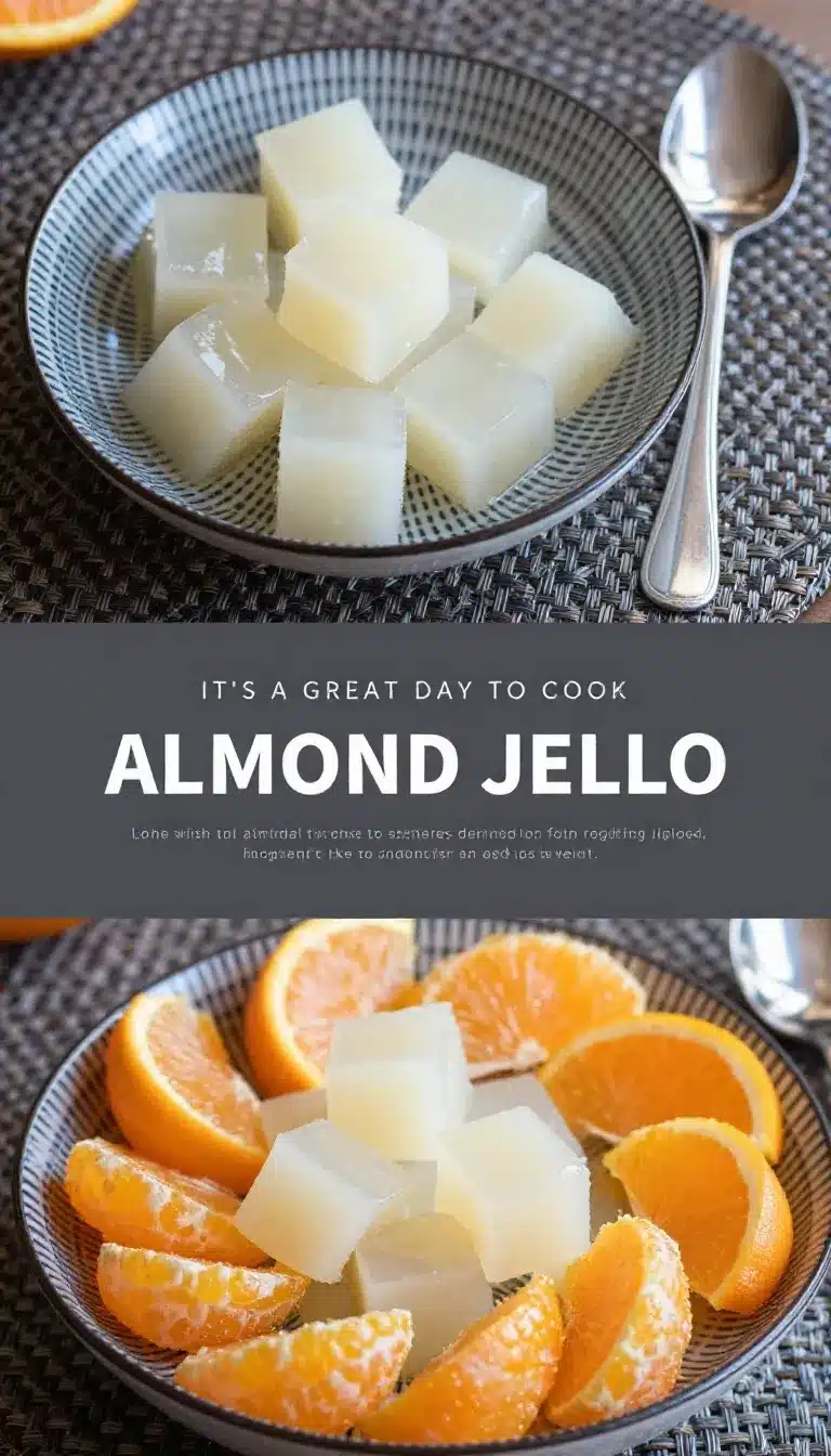 Almond Jello Recipe: Easy and Refreshing Chinese Dessert 7 A bowl of almond jello topped with fresh fruit and mint leaves
