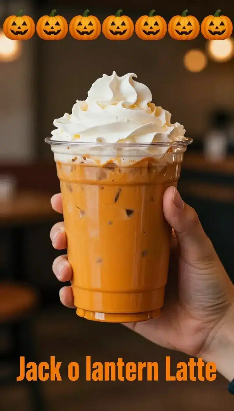 Jack O Lantern Starbucks Fall Pumpkin Spice Drink - Starbucks Menu Hack - Starbucks coffee 9 A Jack O Lantern-themed Starbucks fall drink featuring pumpkin spice flavor with a creative menu hack.