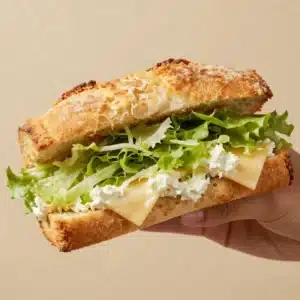 A delicious Caesar salad sandwich featuring crunchy chicken and fresh lettuce on a toasted bun