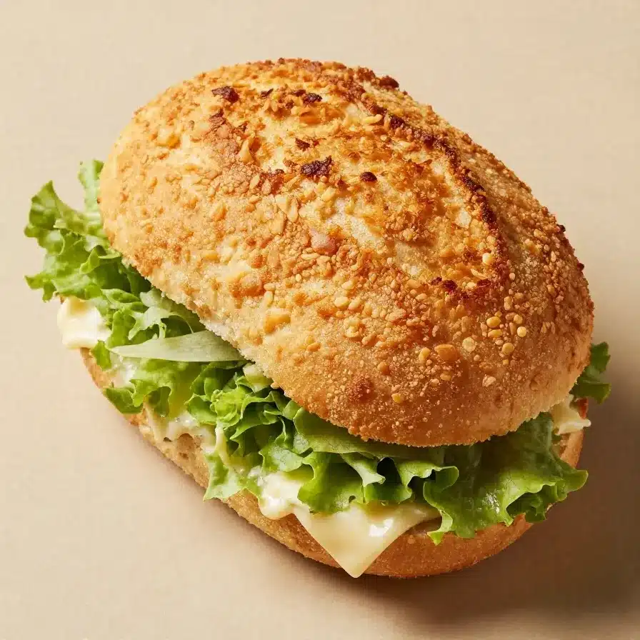 Caesar Salad Sandwich Recipe with Crunchy Chicken 5 A delicious Caesar salad sandwich featuring crunchy chicken and fresh lettuce on a toasted bun