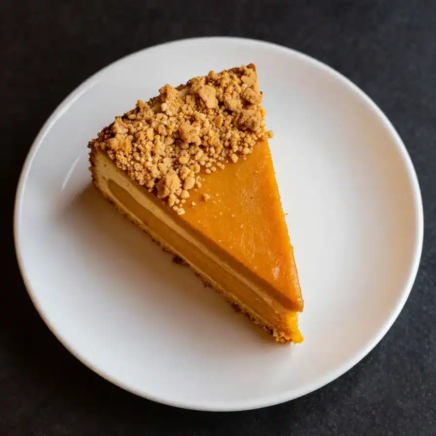 Pumpkin Crunch Cake With Cream Cheese Frosting 5 A slice of pumpkin crunch cake topped with cream cheese frosting and sprinkled with nuts