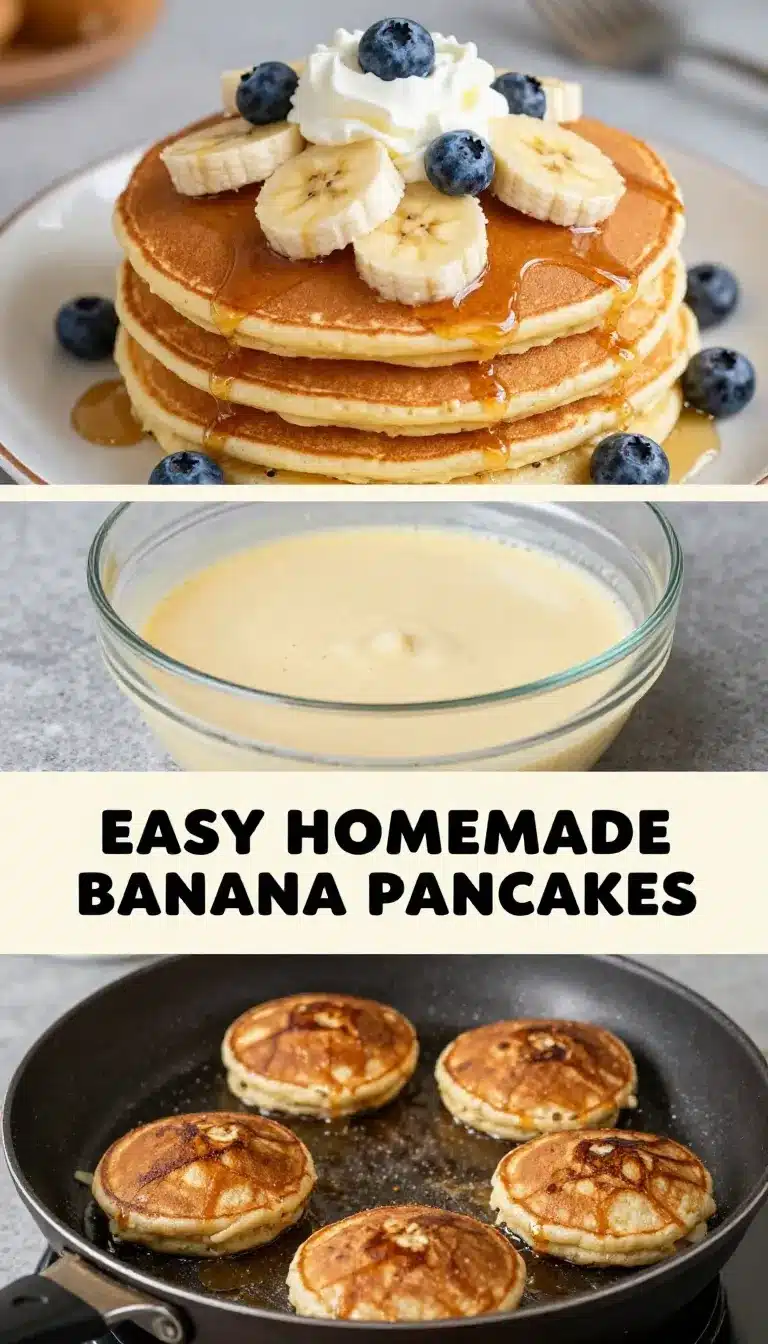 Fluffy Banana Pancakes for a Delightful Morning Treat 9 A stack of fluffy banana pancakes topped with sliced bananas and syrup