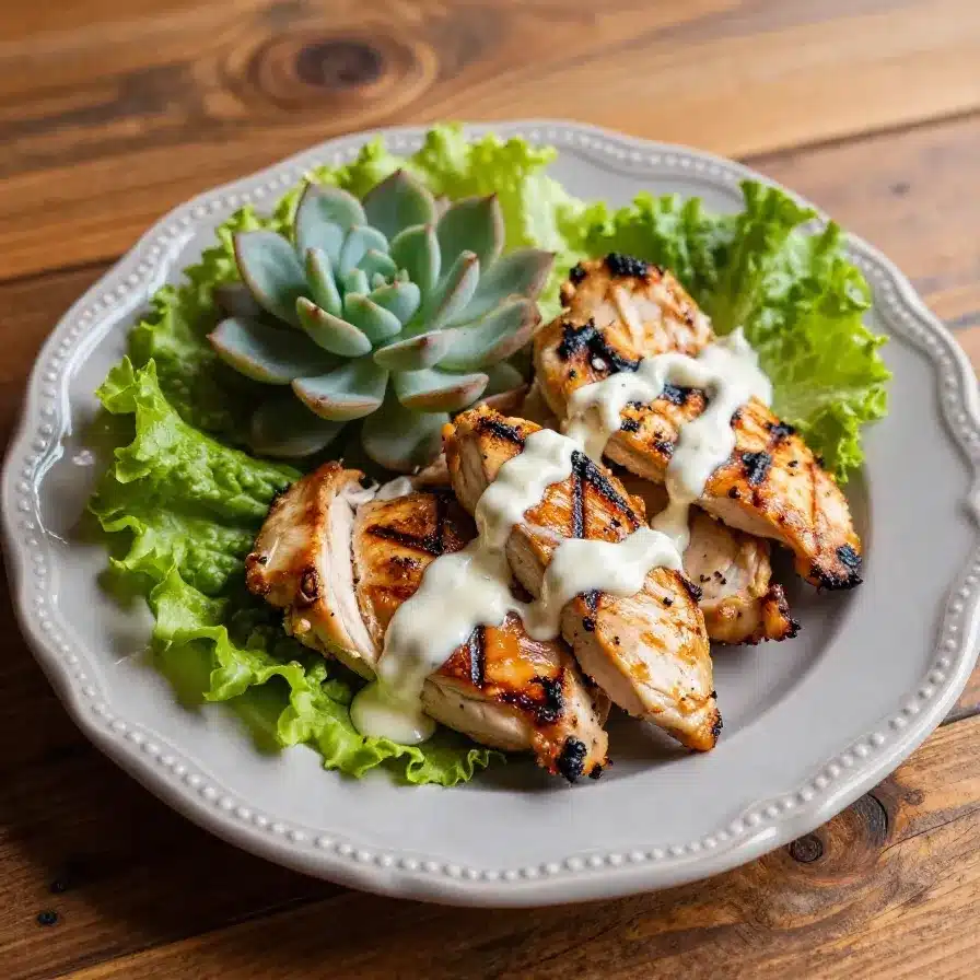 A fresh Chicken Caesar Salad topped with grated Parmesan cheese and croutons
