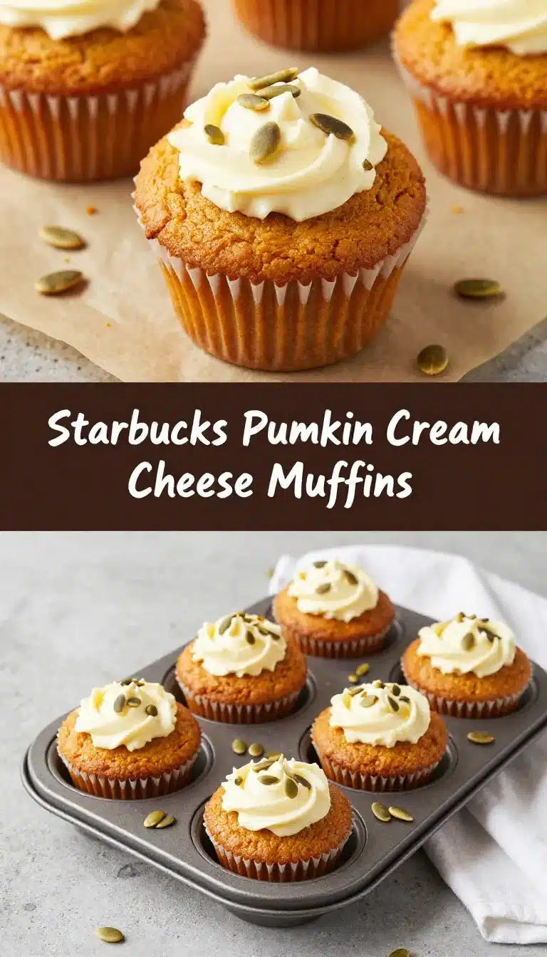 Pumpkin Cream Cheese Muffins 9 Freshly baked pumpkin cream cheese muffins on a wooden table