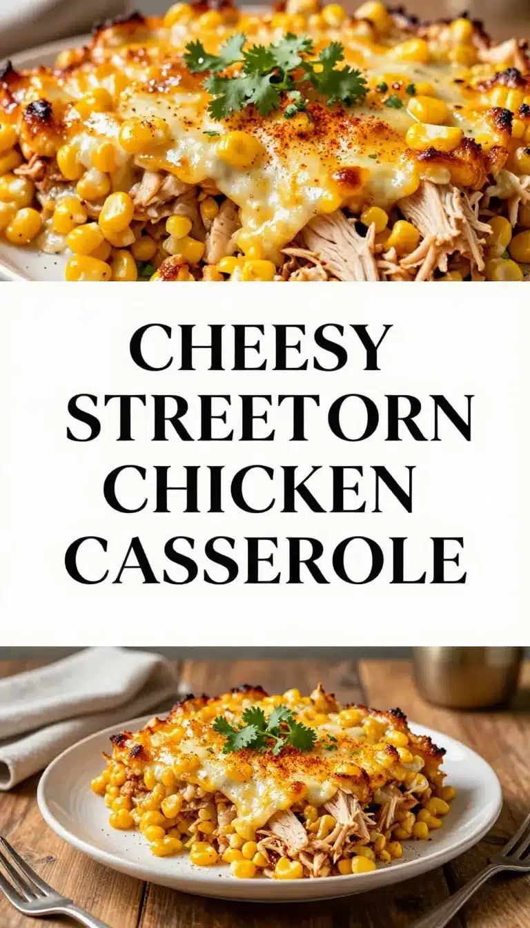 Street Corn Chicken Casserole 9 A baked casserole dish featuring street corn and chicken, garnished with fresh cilantro.