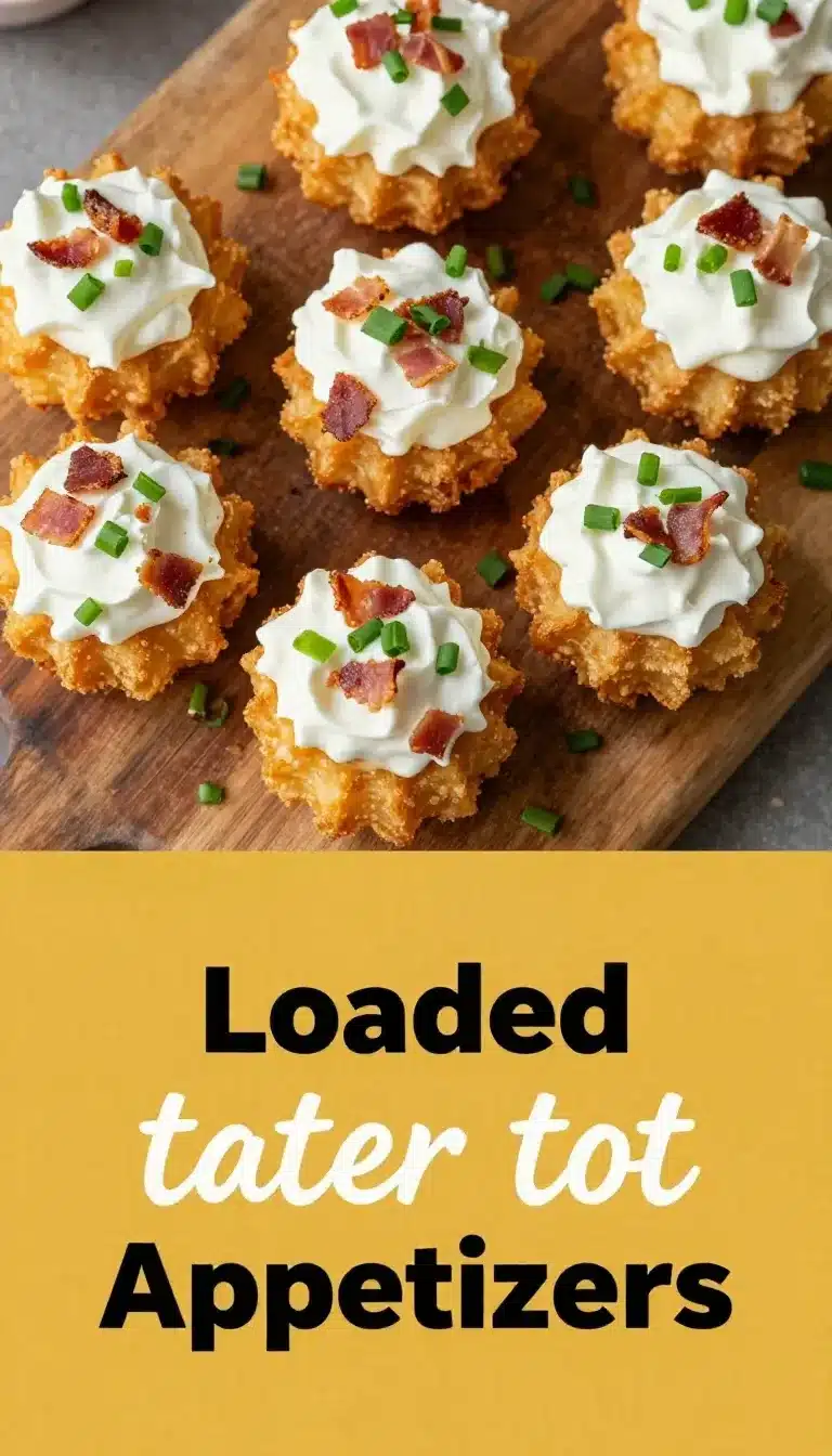 Tasty Loaded Tater Tot Appetizers Recipe 8 A plate of loaded tater tots topped with cheese, sour cream, and green onions