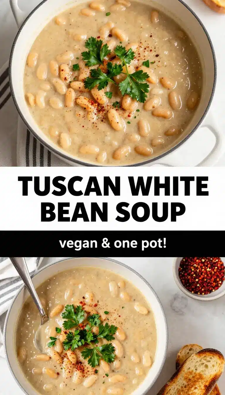 White Bean Soup 9 A bowl of hearty white bean soup garnished with fresh herbs
