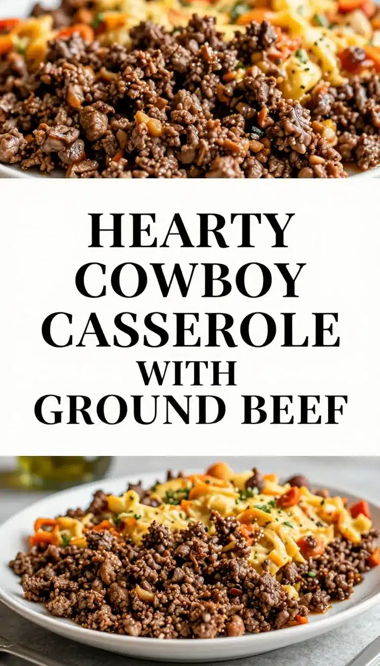 A delicious cowboy casserole topped with melted cheese and crispy bacon
