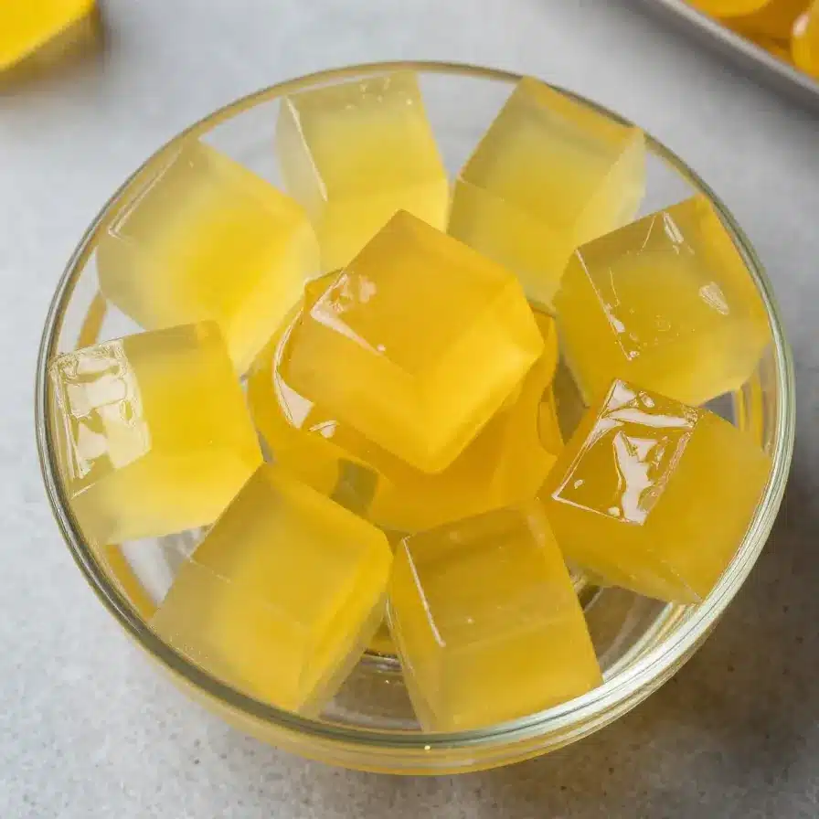 Green tea gelatine 5 A bowl of green tea gelatine dessert garnished with mint leaves.