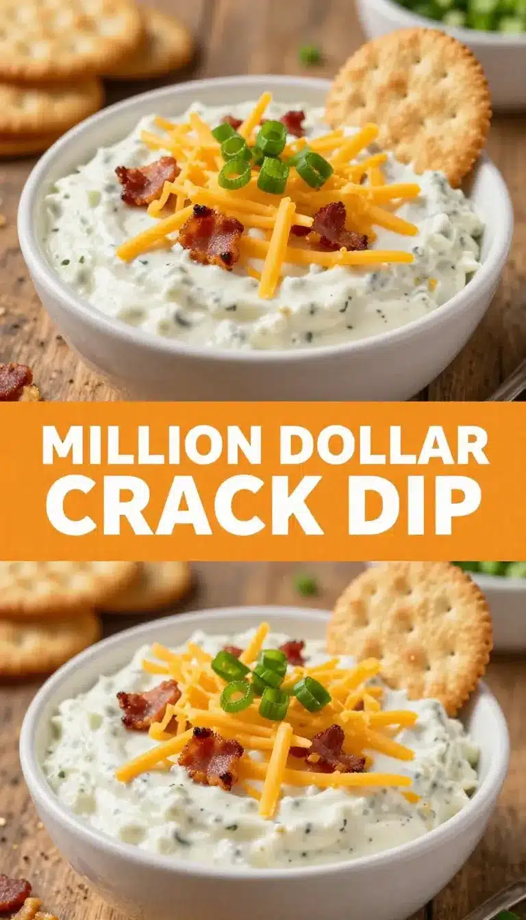 A creamy and colorful Million Dollar Crack Dip served in a bowl with tortilla chips on the side