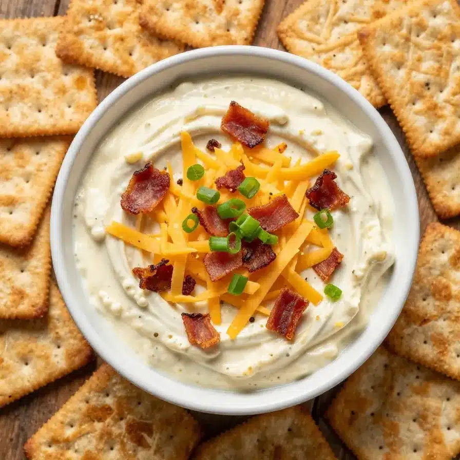 Million Dollar Crack Dip Recipe 5 A creamy and colorful million dollar crack dip served in a bowl with tortilla chips on the side
