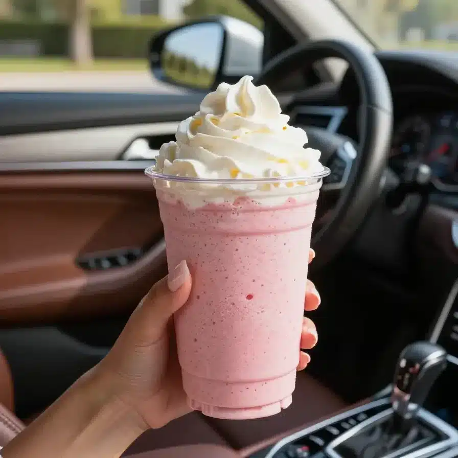 A refreshing coconut milk smoothie with tropical fruits and a straw