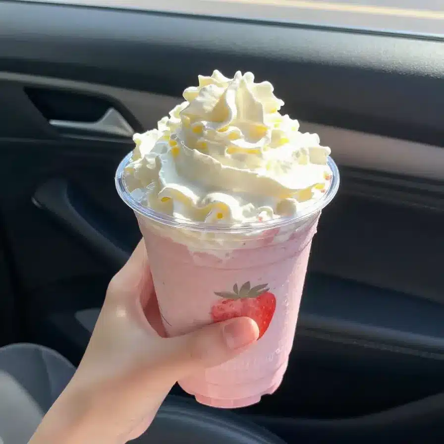 A refreshing coconut milk smoothie with tropical fruits and a straw