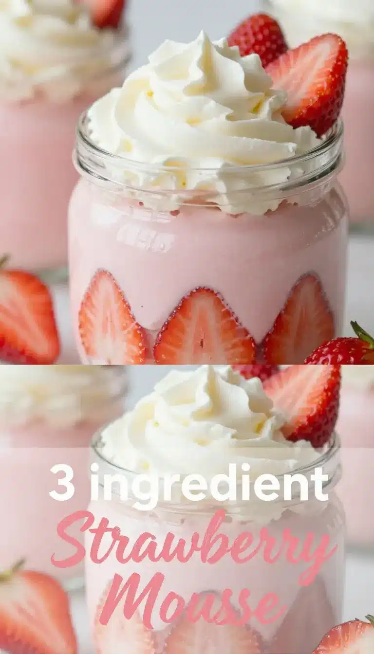 Strawberry Mousse Recipe 9 A delicious strawberry mousse served in a glass with fresh strawberries on top
