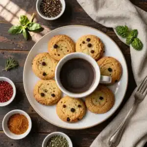 A delicious microwave mug cookie topped with chocolate chips and a scoop of vanilla ice cream
