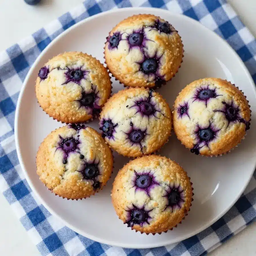 Delicious Homemade Blueberry Muffins 5 Freshly baked blueberry muffins on a cooling rack