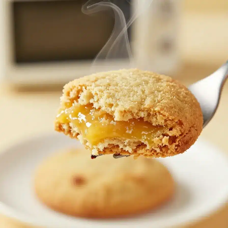A delicious microwave mug cookie topped with chocolate chips and a scoop of vanilla ice cream