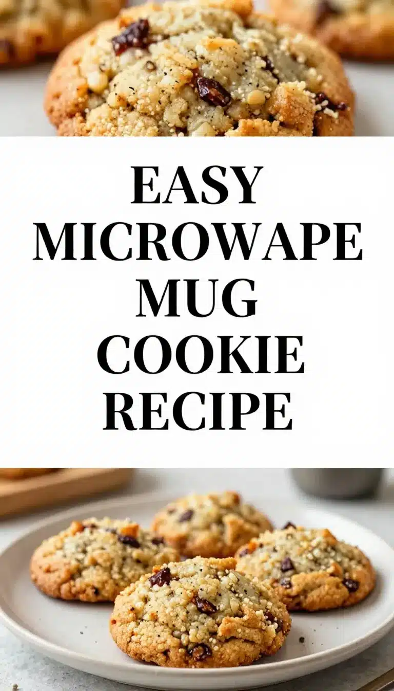 A delicious microwave mug cookie topped with chocolate chips and a scoop of vanilla ice cream