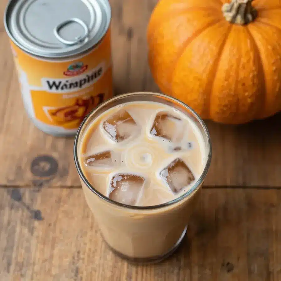 A steaming homemade pumpkin chai latte served in a ceramic mug, garnished with cinnamon sticks and star anise.