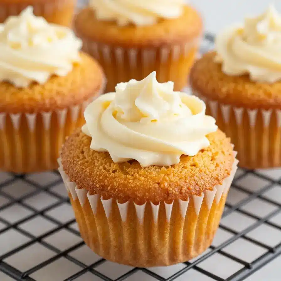 Pumpkin Cream Cheese Muffins 5 Freshly baked pumpkin cream cheese muffins with a golden crumb topping on a white plate