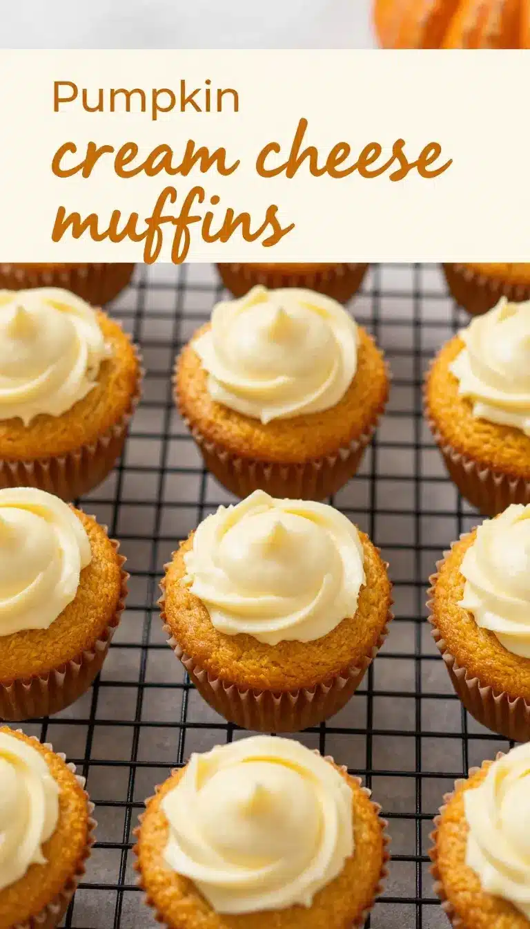 Pumpkin Cream Cheese Muffins 10 Freshly baked pumpkin cream cheese muffins with a golden crumb topping on a white plate