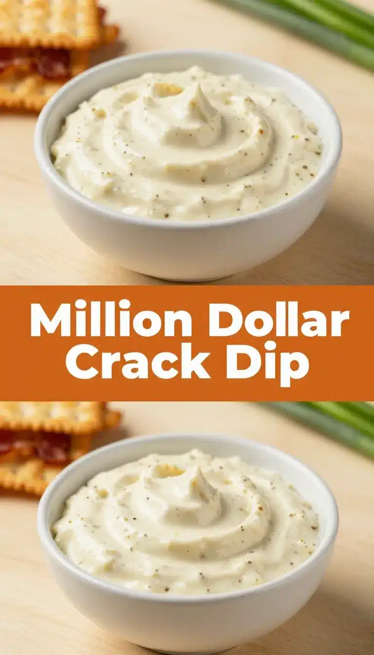 A bowl of creamy crack dip served with crackers and sliced vegetables on a wooden table.