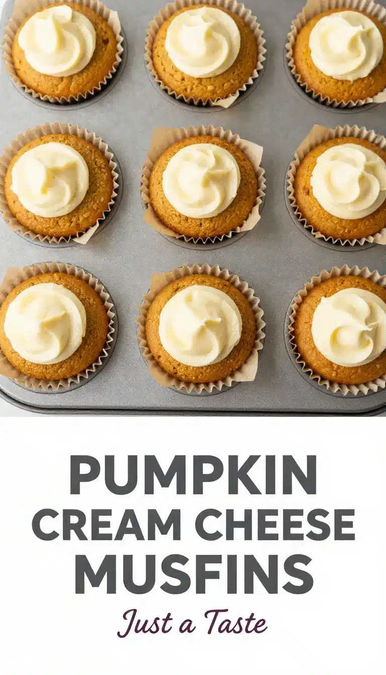 Freshly baked moist pumpkin cream cheese muffins with a soft golden crumb and creamy filling.