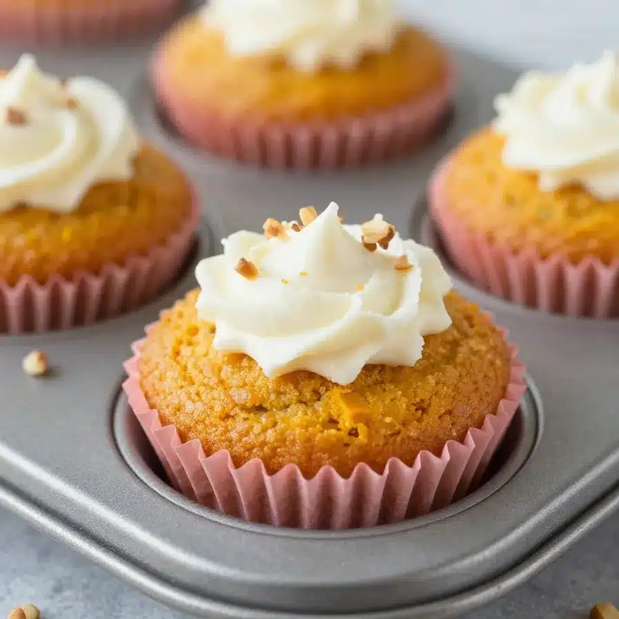 Homemade Starbucks-style pumpkin cream cheese muffins with a creamy center and crumb topping on a plate