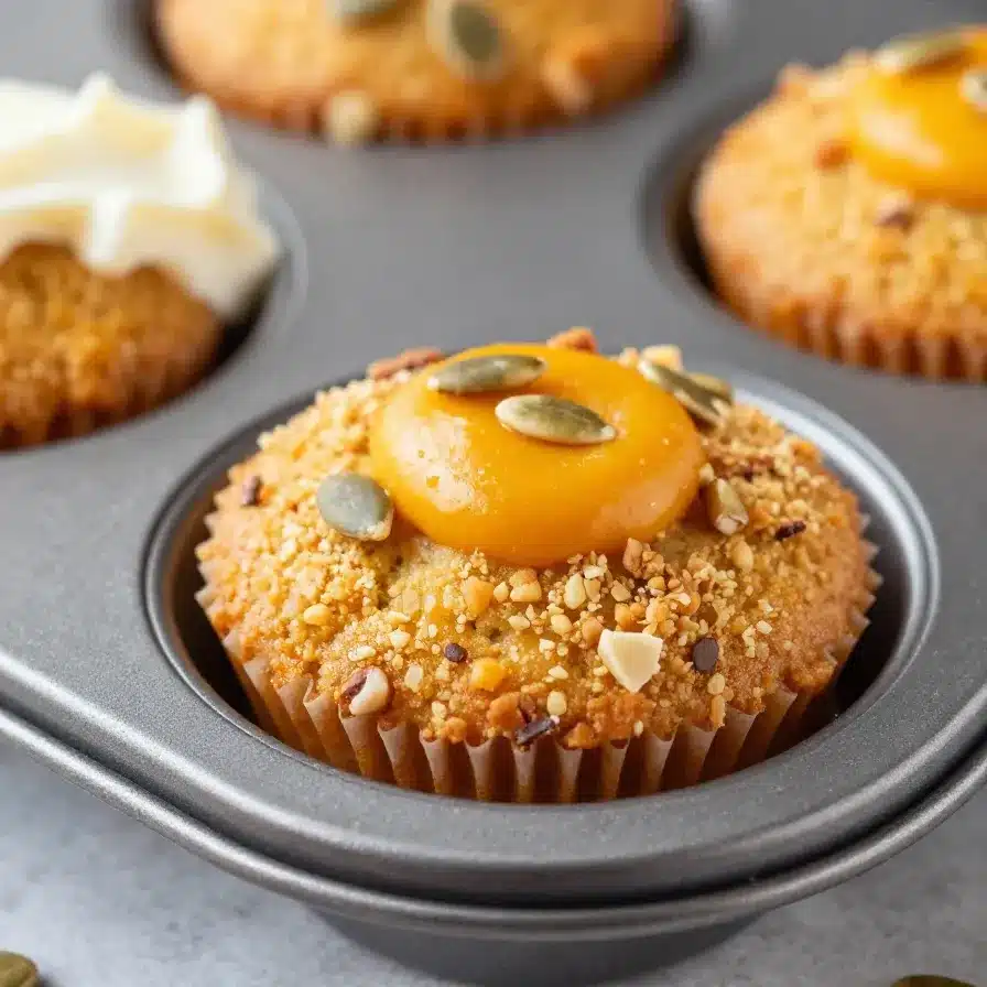 Starbucks Pumpkin Muffins Copycat Recipe 5 Homemade Starbucks-style pumpkin muffins with a crumb topping on a plate