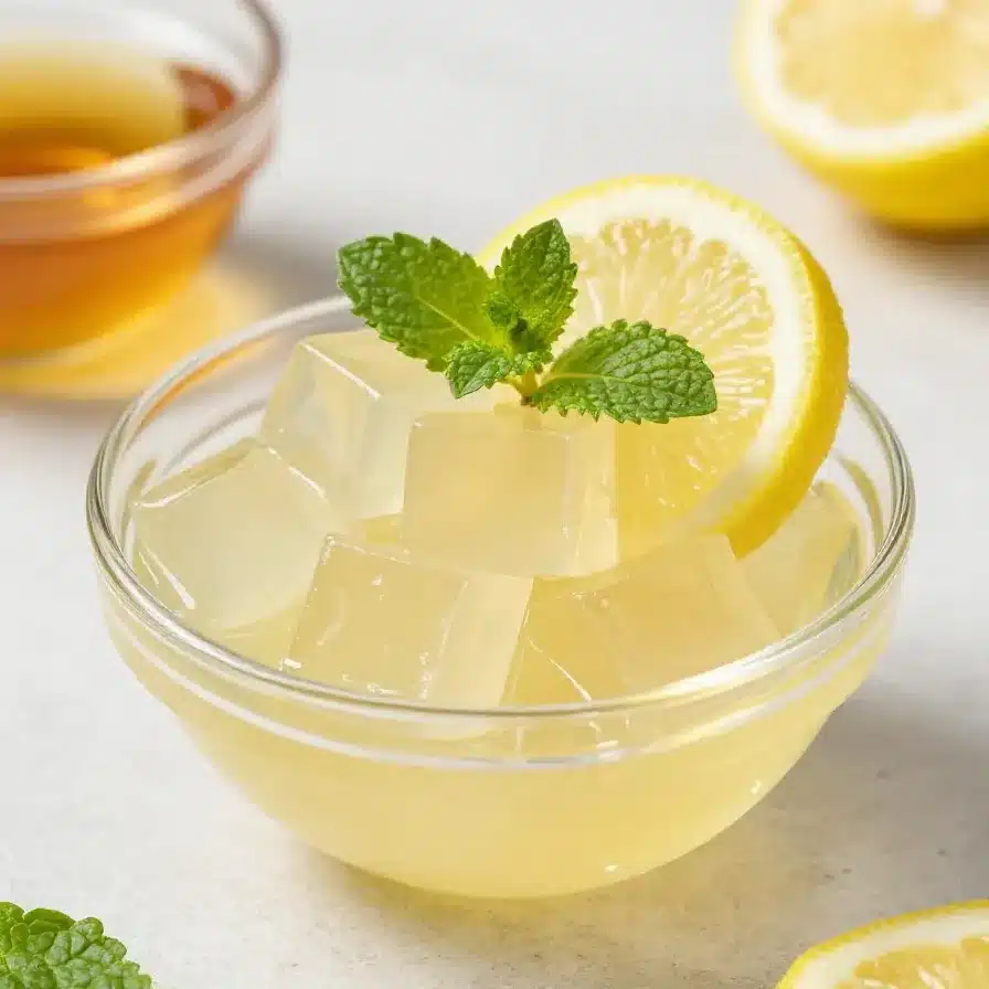 Viral Gelatin Snack That Stops Cravings Fast 5 A colorful gelatin snack in a clear bowl with fresh fruit on the side, styled to suggest a quick craving-fixing treat.