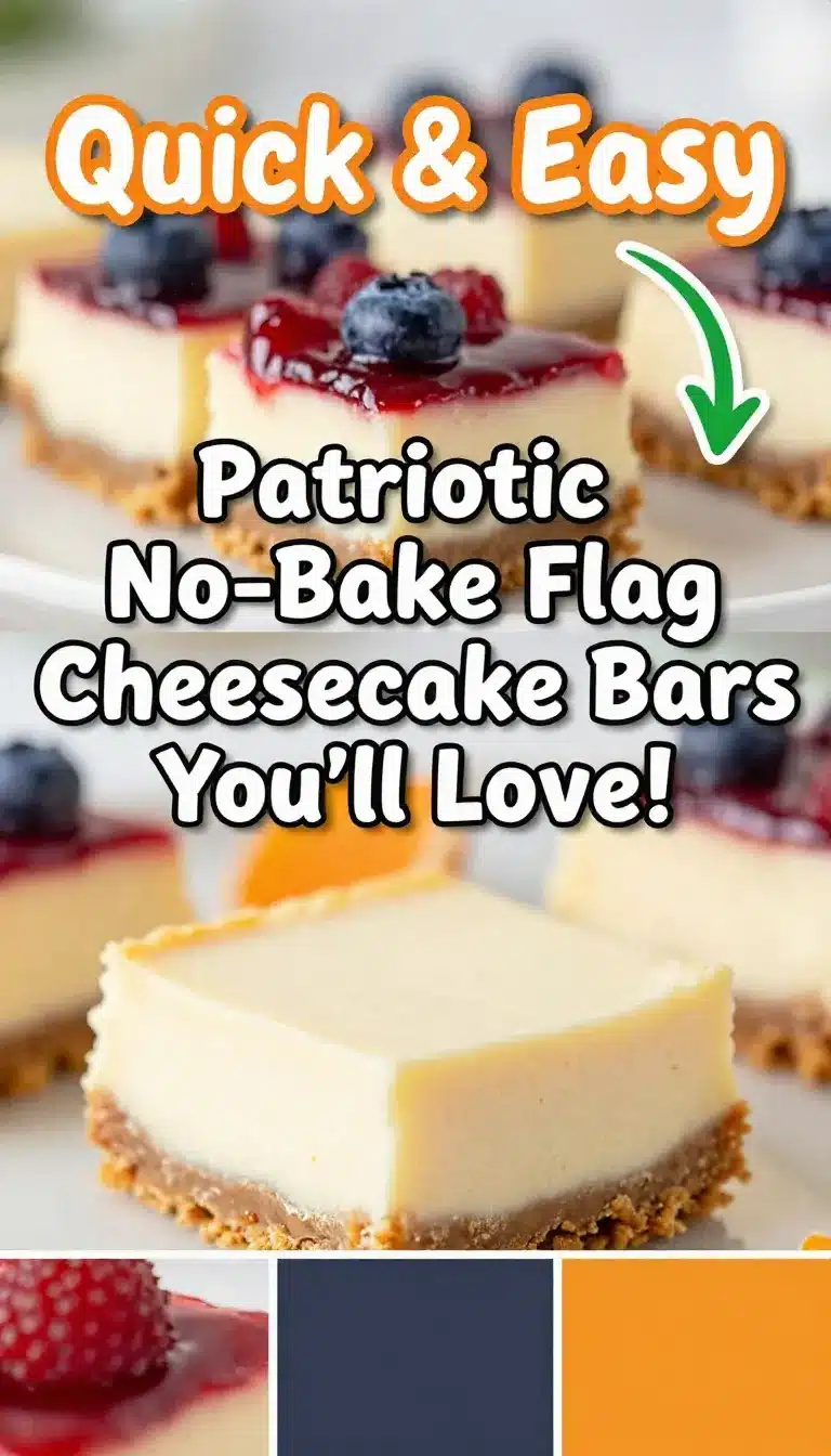 Patriotic no-bake flag cheesecake bars topped with fresh strawberries and blueberries arranged to resemble the American flag