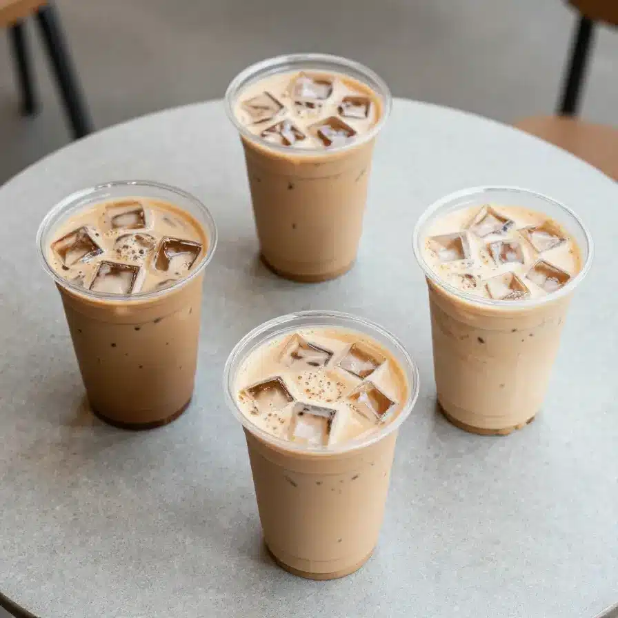 Refreshing Iced Coffee 5 A tall glass of refreshing iced coffee with ice cubes and a straw on a light background