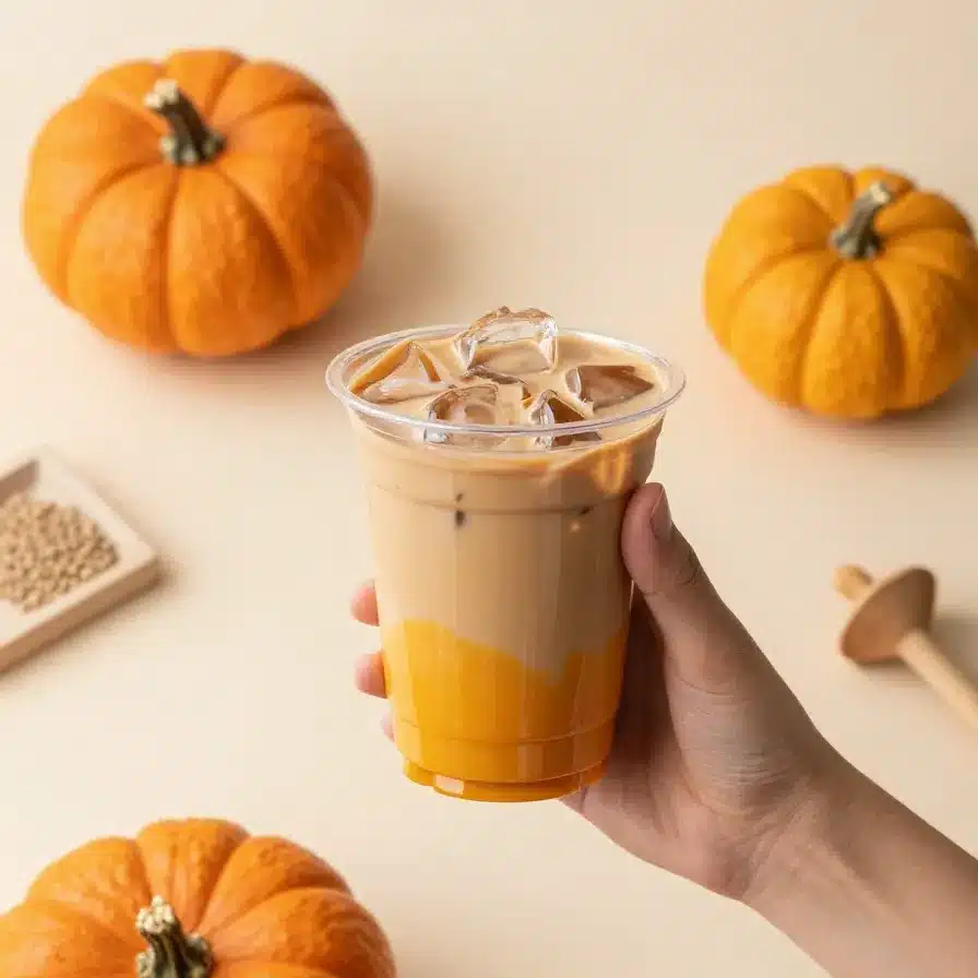 Pumpkin Chai Recipe Starbucks 5 A creamy pumpkin chai latte in a clear mug topped with whipped cream and cinnamon on a cozy autumn table.