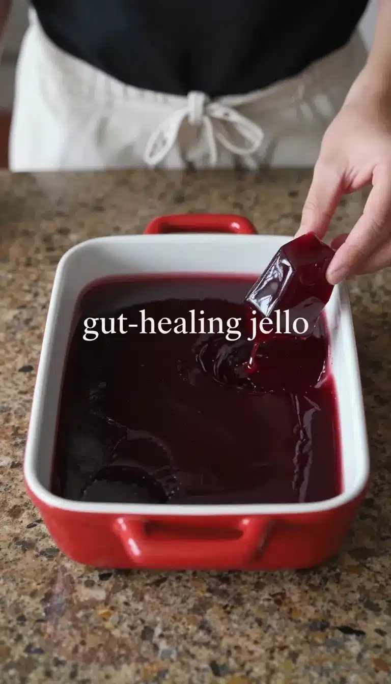 Gut Healing Jello 9 A bowl of gut healing jello made with gelatin and fresh fruit, served as a simple wellness dessert